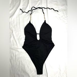 Backless black and gold chained bathing suit